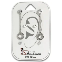 SilberDream Ohrstecker 3er Set Dangle, Kugel, Zirkonia 925er Ohrring SDS603WJ