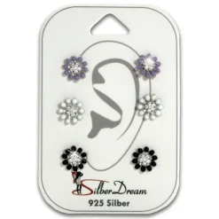 SilberDream Ohrstecker 3er Set Blümchen Zirkonia 925er Ohrring SDS615FW