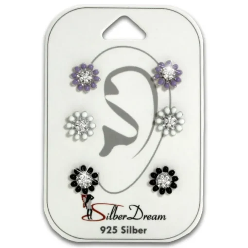 SilberDream Ohrstecker 3er Set Blümchen Zirkonia 925er Ohrring SDS615FW