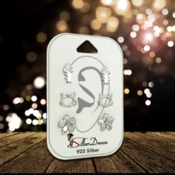 SilberDream Ohrstecker 3er Set Blume, Katze, Fischgräte 925er Ohrringe SDS605WJ