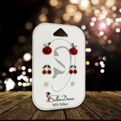 SilberDream Ohrstecker 3er Set Apfel, Kirschen, Zirkonia 925er Ohrringe SDS611RW