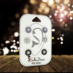 SilberDream Ohrstecker 3er Set Blümchen Zirkonia 925er Ohrring SDS615FW