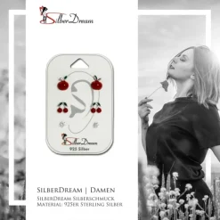 SilberDream Ohrstecker 3er Set Apfel, Kirschen, Zirkonia 925er Ohrringe SDS611RW