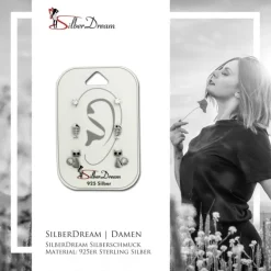 SilberDream Ohrstecker 3er Set Zirkonia, Fischgräte, Katze 925 Ohrring SDS625WS