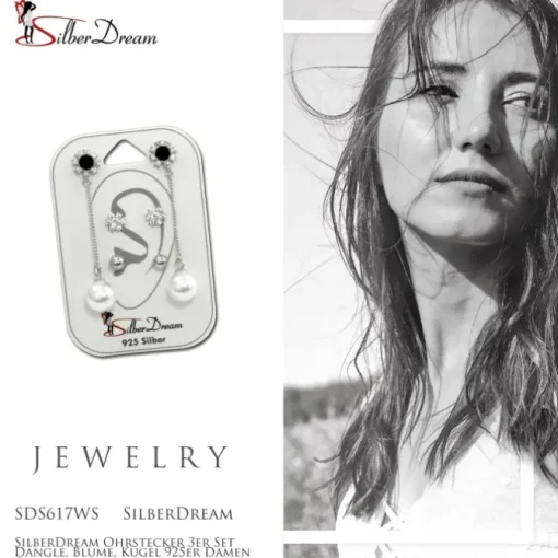 SilberDream Ohrstecker 3er Set Dangle, Blume, Kugel 925er Damen Ohrring SDS617WS