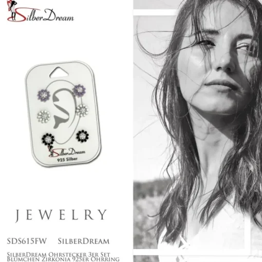 SilberDream Ohrstecker 3er Set Blümchen Zirkonia 925er Ohrring SDS615FW