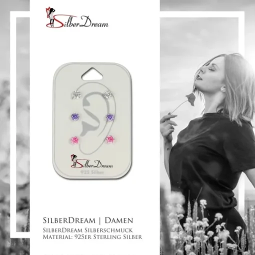 SilberDream Ohrstecker 3er Zirkonia weiß, lila, rosa 925 Silber Ohrring SDS808