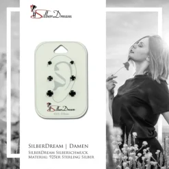 SilberDream Ohrstecker 3er Set Zirkonia schwarz 925 Silber Ohrring SDS812S