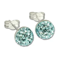 SilberDream Ohrstecker Halbkugel hellblau Glitzer Kristalle GSO217H