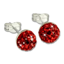 SilberDream Ohrstecker Halbkugel rot 925er Glitzer Kristalle GSO217R