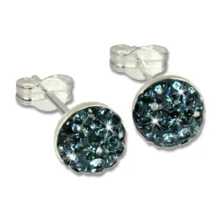 SilberDream Ohrstecker Halbkugel blau 925er Glitzer Kristalle GSO217B