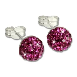 SilberDream Ohrstecker Halbkugel pink 925er Glitzer Kristalle GSO217P