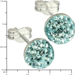 SilberDream Ohrstecker Halbkugel hellblau Glitzer Kristalle GSO217H