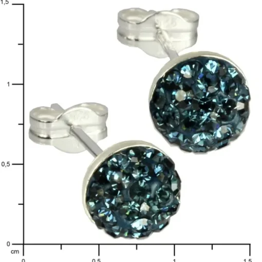 SilberDream Ohrstecker Halbkugel blau 925er Glitzer Kristalle GSO217B