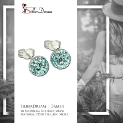 SilberDream Ohrstecker Halbkugel hellblau Glitzer Kristalle GSO217H