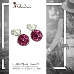 SilberDream Ohrstecker Halbkugel pink 925er Glitzer Kristalle GSO217P