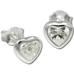SilberDream Ohrstecker Herz mit Zirkonia weiß Silber Ohrringe SDO792W