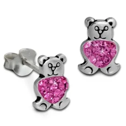 SilberDream Ohrstecker Knuddelbär rosa 925er Glitzer Kristalle GSO607A