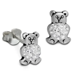 SilberDream Ohrstecker Knuddelbär weiß 925er Glitzer Kristalle GSO607W