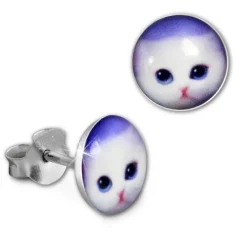 SilberDream Ohrstecker Logo Print Katze Kinder Damen Ohrring 925 Silber SDO85131