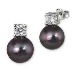 SilberDream Ohrstecker Perle schwarz Zirkonia Damen 925er Silber SDO1738S