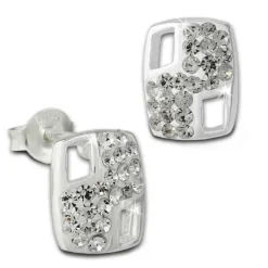 SilberDream Ohrstecker Rechteck Zirkonia weiß 925er Silber Ohrring SDO8025W