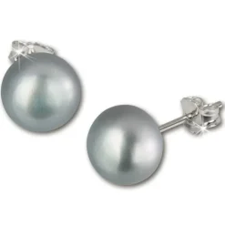 SilberDream Ohrstecker Süßwasser Perle grau 10mm 925 Silber SDO110K