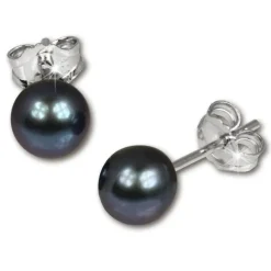 SilberDream Ohrstecker Süßwasser Perle schwarz 6mm 925 Silber SDO106S