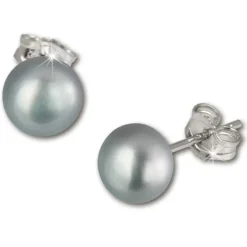 SilberDream Ohrstecker Süßwasser Perle grau 8mm 925 Silber SDO108K