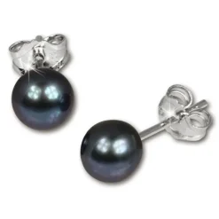 SilberDream Ohrstecker Süßwasser Perle 5mm schwarz 925 Silber SDO105S
