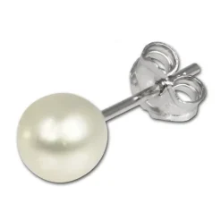SilberDream Ohrstecker Süßwasser Perle weiß 7mm 925 Silber SDO107W