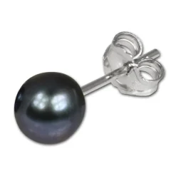 SilberDream Ohrstecker Süßwasser Perle schwarz 6mm 925 Silber SDO106S