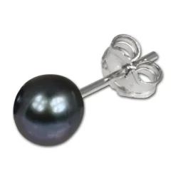 SilberDream Ohrstecker Süßwasser Perle 5mm schwarz 925 Silber SDO105S