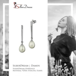 SilberDream Ohrstecker Süßwasser Perle weiß mit Zirkonias 925 Silber SDO1728W