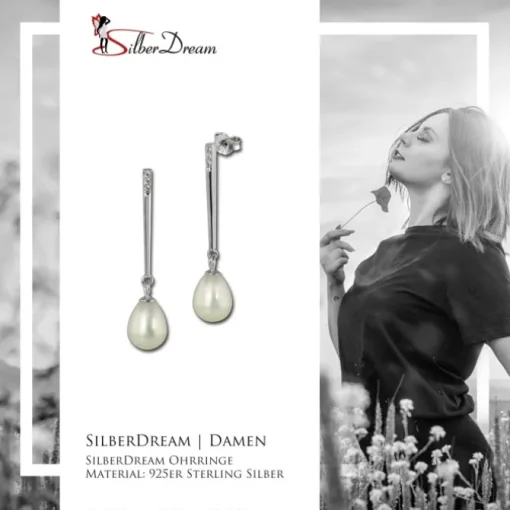 SilberDream Ohrstecker Süßwasser Perle weiß mit Zirkonias 925 Silber SDO1728W