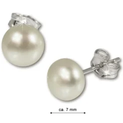 SilberDream Ohrstecker Süßwasser Perle weiß 7mm 925 Silber SDO107W