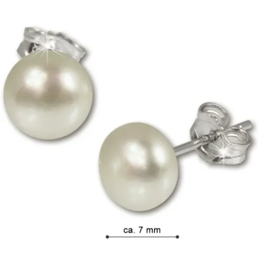 SilberDream Ohrstecker Süßwasser Perle weiß 7mm 925 Silber SDO107W