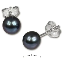 SilberDream Ohrstecker Süßwasser Perle schwarz 6mm 925 Silber SDO106S