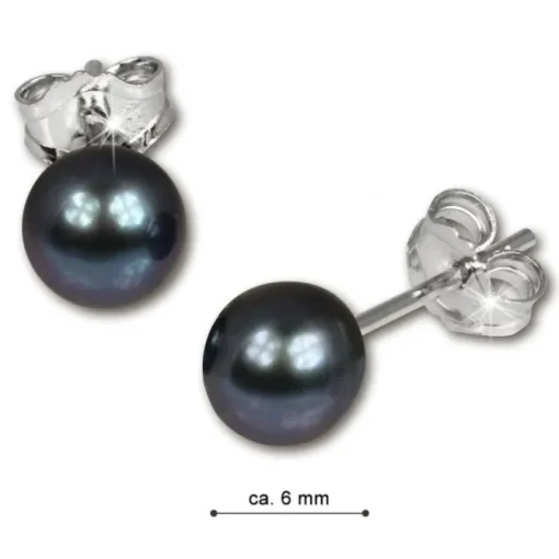 SilberDream Ohrstecker Süßwasser Perle schwarz 6mm 925 Silber SDO106S