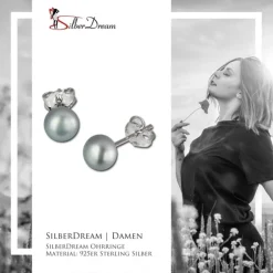 SilberDream Ohrstecker Süßwasser Perle 5mm grau 925er Silber SDO105K