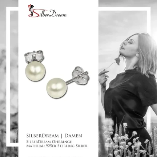 SilberDream Ohrstecker Süßwasser Perle weiß 7mm 925 Silber SDO107W