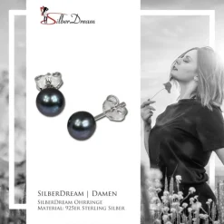 SilberDream Ohrstecker Süßwasser Perle schwarz 6mm 925 Silber SDO106S