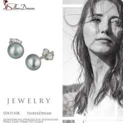 SilberDream Ohrstecker Süßwasser Perle grau 10mm 925 Silber SDO110K