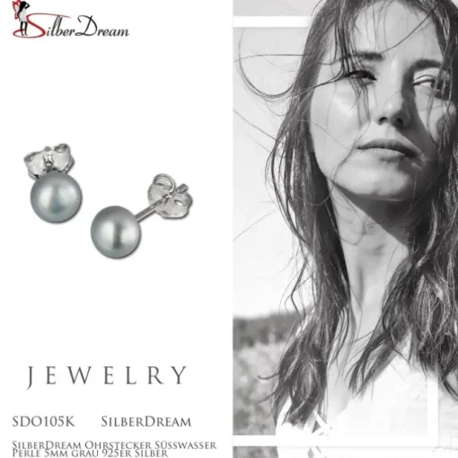 SilberDream Ohrstecker Süßwasser Perle 5mm grau 925er Silber SDO105K