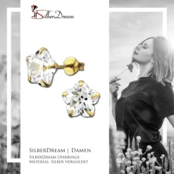 SilberDream Ohrstecker vergoldet Blume weiß 925er Ohrring SDO9128YW