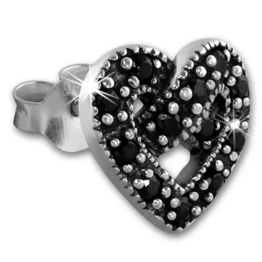 SilberDream Ohrstecker verschlungenes Herz Zirkonia schwarz 925 Silber SDO8518S