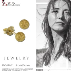 SilberDream Ohrstecker vergoldet Kugel 4mm diamantiert 925er Ohrring SDO9514Y