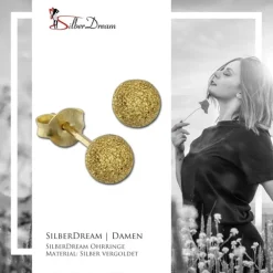 SilberDream Ohrstecker vergoldet Kugel 5mm diamantiert 925er Ohrring SDO9515Y