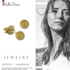 SilberDream Ohrstecker vergoldet Kugel 3mm diamantiert 925er Ohrring SDO9513Y