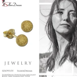 SilberDream Ohrstecker vergoldet Kugel 5mm diamantiert 925er Ohrring SDO9515Y